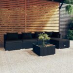 6 Piece Garden Lounge Set with Cushions Poly Rattan Black