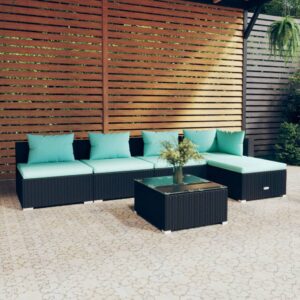 6 Piece Garden Lounge Set with Cushions Poly Rattan Black