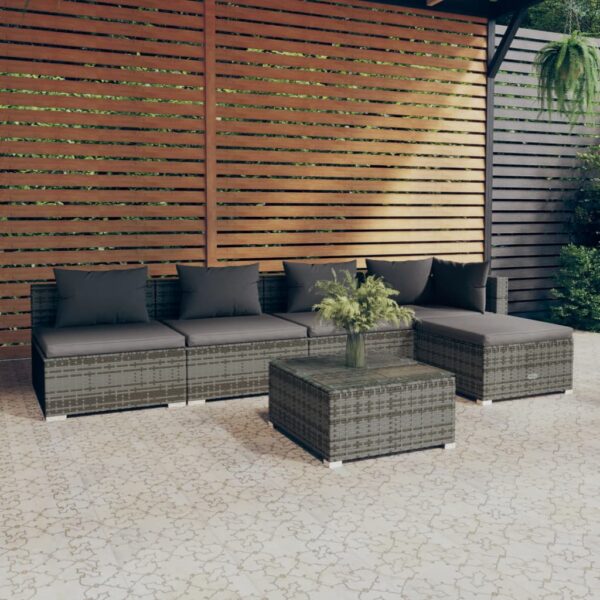 6 Piece Garden Lounge Set with Cushions Poly Rattan Grey