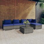 6 Piece Garden Lounge Set with Cushions Poly Rattan Grey