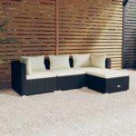 4 Piece Garden Lounge Set with Cushions Poly Rattan Black