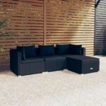 4 Piece Garden Lounge Set with Cushions Poly Rattan Black