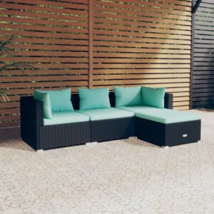 4 Piece Garden Lounge Set with Cushions Poly Rattan Black