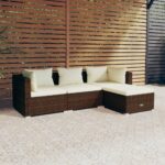 4 Piece Garden Lounge Set with Cushions Poly Rattan Brown