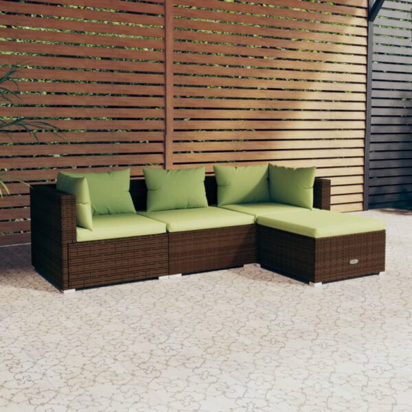 4 Piece Garden Lounge Set with Cushions Poly Rattan Brown