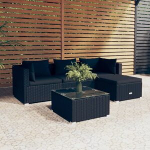 5 Piece Garden Lounge Set with Cushions Poly Rattan Black