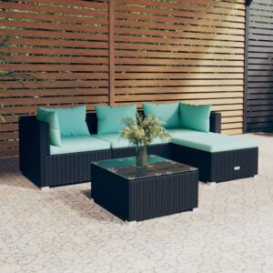 5 Piece Garden Lounge Set with Cushions Poly Rattan Black