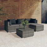 5 Piece Garden Lounge Set with Cushions Poly Rattan Grey