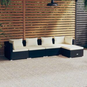 5 Piece Garden Lounge Set with Cushions Poly Rattan Black