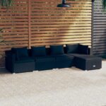 5 Piece Garden Lounge Set with Cushions Poly Rattan Black