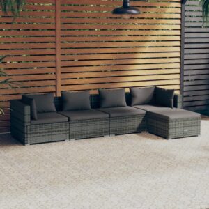 5 Piece Garden Lounge Set with Cushions Poly Rattan Grey