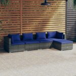 5 Piece Garden Lounge Set with Cushions Poly Rattan Grey