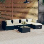 6 Piece Garden Lounge Set with Cushions Poly Rattan Black