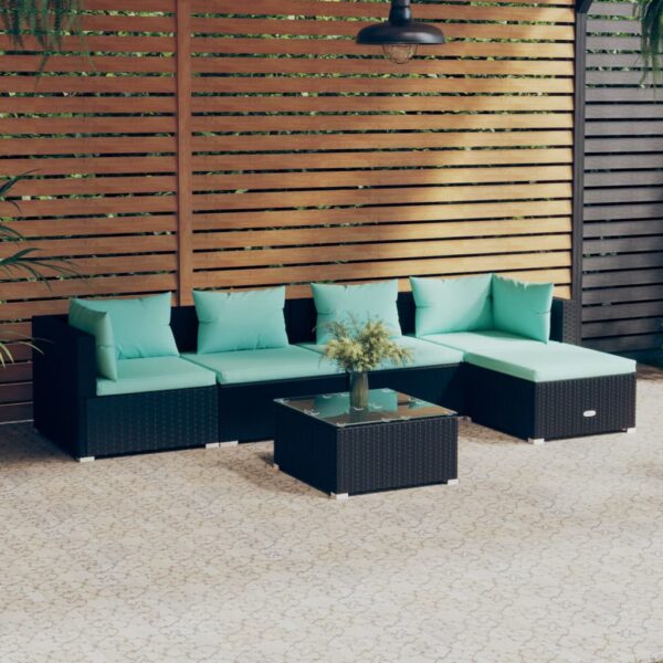 6 Piece Garden Lounge Set with Cushions Poly Rattan Black