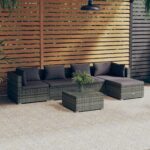 6 Piece Garden Lounge Set with Cushions Poly Rattan Grey