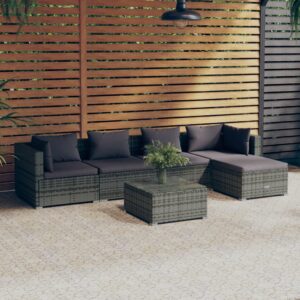 6 Piece Garden Lounge Set with Cushions Poly Rattan Grey