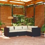 4 Piece Garden Lounge Set with Cushions Poly Rattan Black