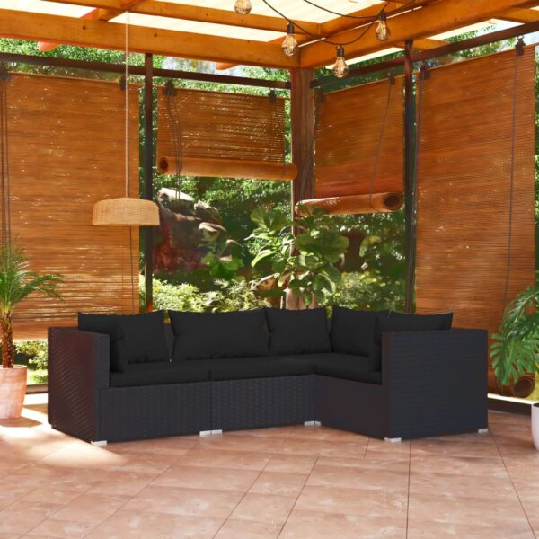 4 Piece Garden Lounge Set with Cushions Poly Rattan Black