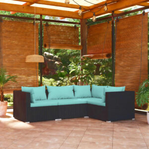 4 Piece Garden Lounge Set with Cushions Poly Rattan Black