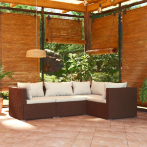 4 Piece Garden Lounge Set with Cushions Poly Rattan Brown