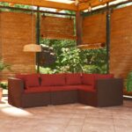 4 Piece Garden Lounge Set with Cushions Poly Rattan Brown