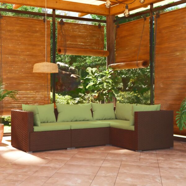 4 Piece Garden Lounge Set with Cushions Poly Rattan Brown