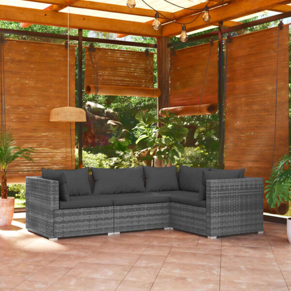 4 Piece Garden Lounge Set with Cushions Poly Rattan Grey