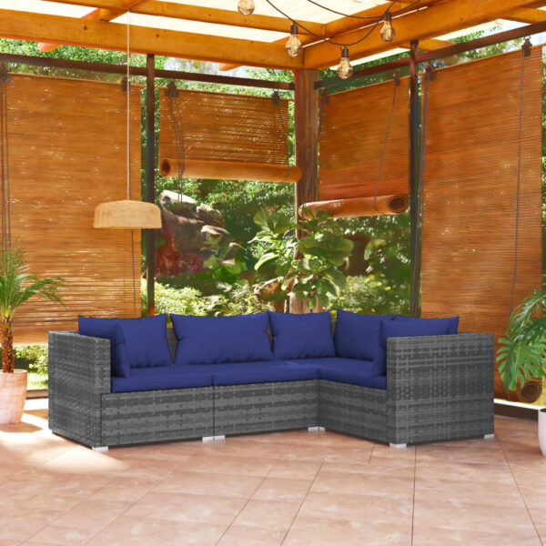 4 Piece Garden Lounge Set with Cushions Poly Rattan Grey