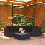 5 Piece Garden Lounge Set with Cushions Poly Rattan Black