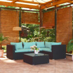 5 Piece Garden Lounge Set with Cushions Poly Rattan Black