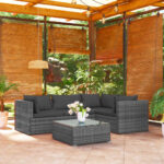 5 Piece Garden Lounge Set with Cushions Poly Rattan Grey