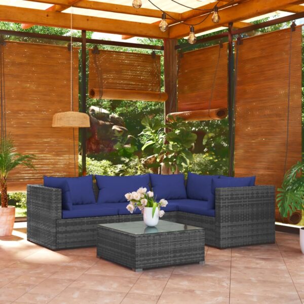 5 Piece Garden Lounge Set with Cushions Poly Rattan Grey