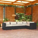 5 Piece Garden Lounge Set with Cushions Poly Rattan Black