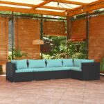 5 Piece Garden Lounge Set with Cushions Poly Rattan Black