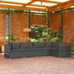 5 Piece Garden Lounge Set with Cushions Poly Rattan Grey