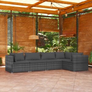 5 Piece Garden Lounge Set with Cushions Poly Rattan Grey