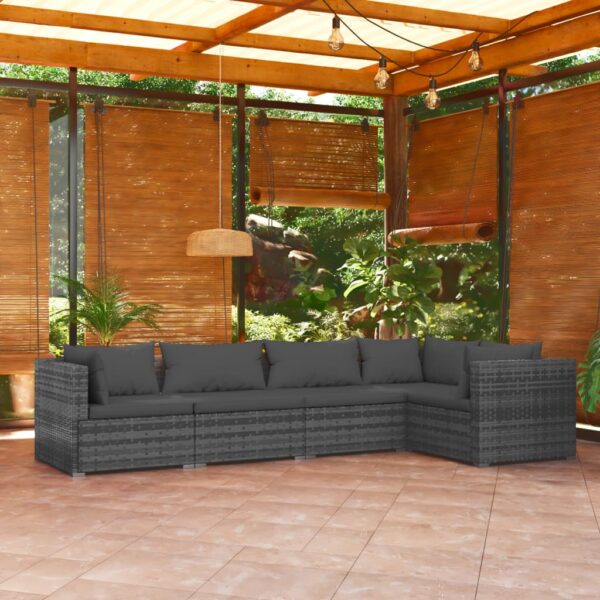 5 Piece Garden Lounge Set with Cushions Poly Rattan Grey