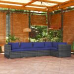 5 Piece Garden Lounge Set with Cushions Poly Rattan Grey