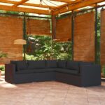 5 Piece Garden Lounge Set with Cushions Poly Rattan Black