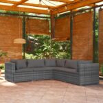 5 Piece Garden Lounge Set with Cushions Poly Rattan Grey