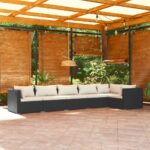 6 Piece Garden Lounge Set with Cushions Poly Rattan Black