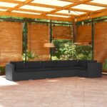 6 Piece Garden Lounge Set with Cushions Poly Rattan Black