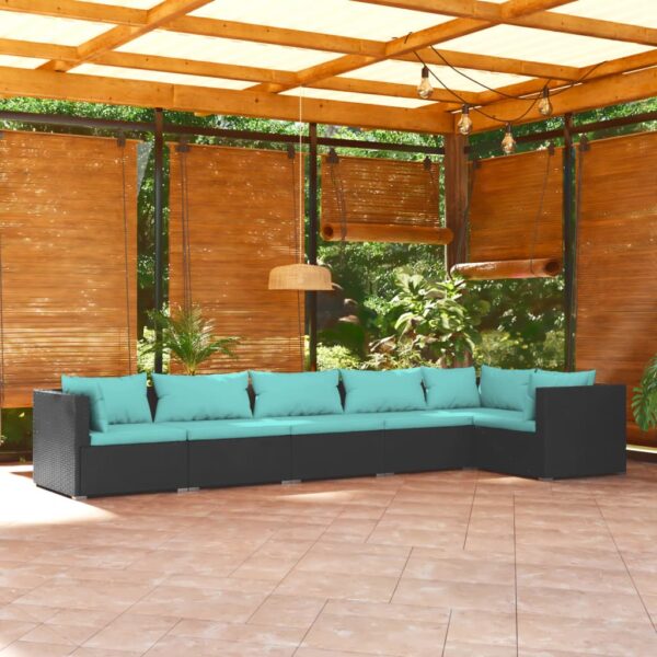 6 Piece Garden Lounge Set with Cushions Poly Rattan Black