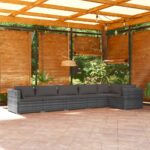 6 Piece Garden Lounge Set with Cushions Poly Rattan Grey