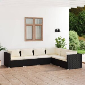 6 Piece Garden Lounge Set with Cushions Poly Rattan Black