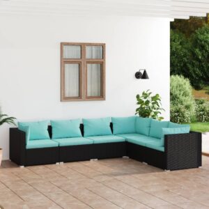 6 Piece Garden Lounge Set with Cushions Poly Rattan Black