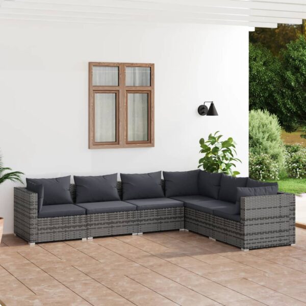 6 Piece Garden Lounge Set with Cushions Poly Rattan Grey