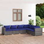 6 Piece Garden Lounge Set with Cushions Poly Rattan Grey