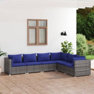 6 Piece Garden Lounge Set with Cushions Poly Rattan Grey