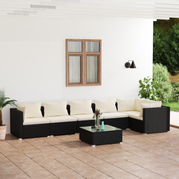 7 Piece Garden Lounge Set with Cushions Poly Rattan Black